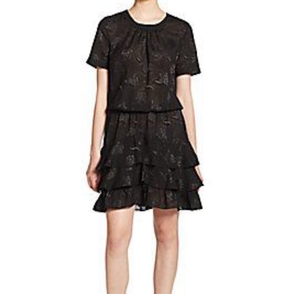 Cooper & Ella Phoebe Ruffled Black Dress Womens XS Short Sleeve Midi - Picture 3 of 16